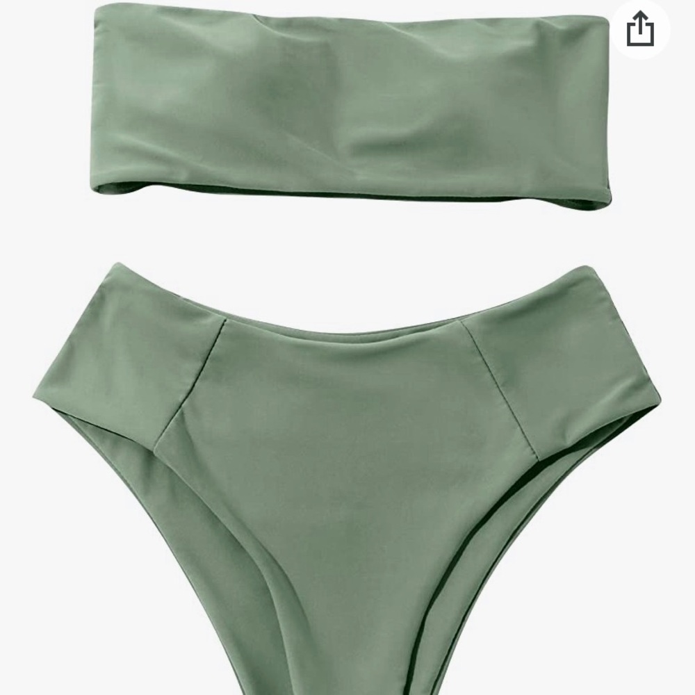 Omkagi Army Green 2 Piece Cheeky Bandeau Bikini High Waisted in Size Large
